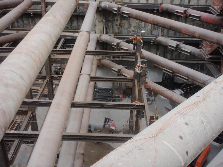 View of pipe struts, temporary support of excavation