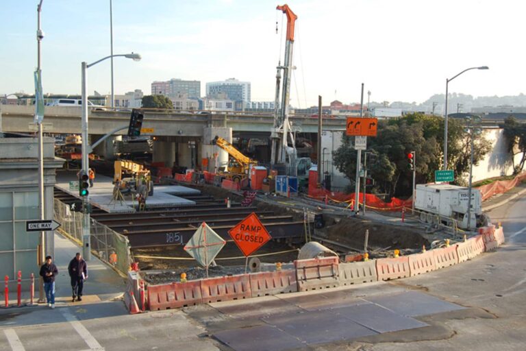 Central Subway Launch Box Construction placing pre-cast panels for road