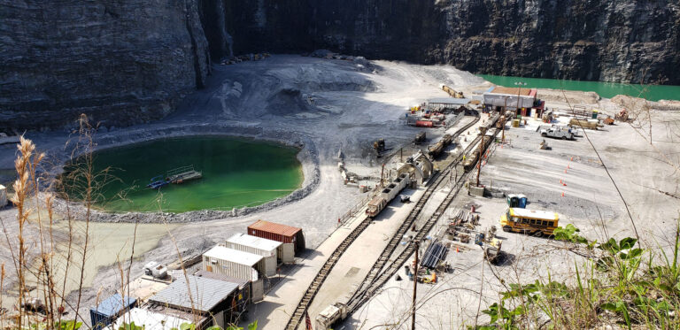 Tracks and tunnel muck handling area, Bellwood Quarry