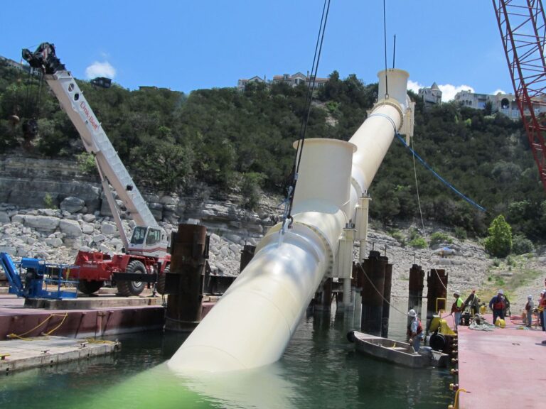 Lowering Intake Pipe into Lake Travis, Austin, TX