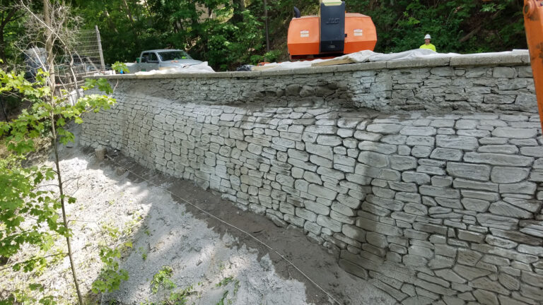 Completed sculpted retaining wall