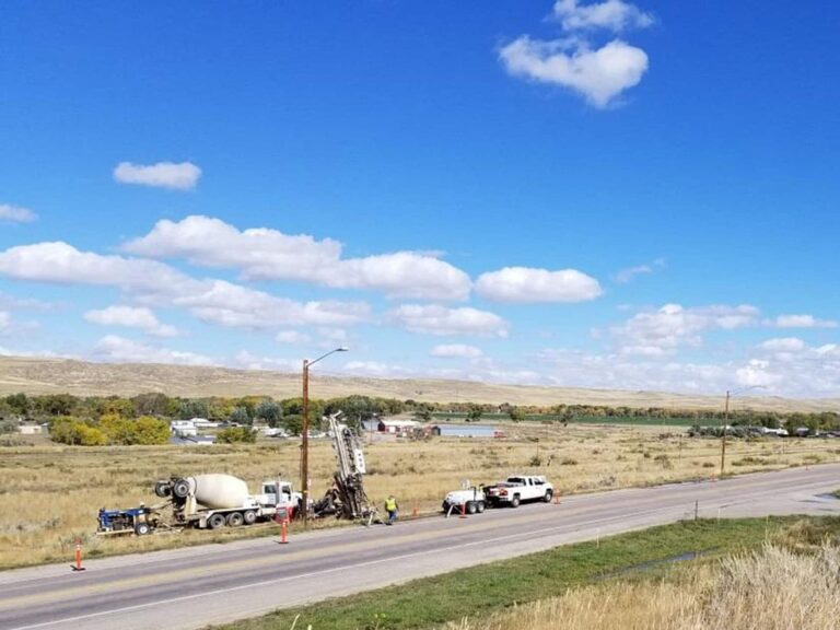 Transit mix grout and drill rig,Glenrock, WY