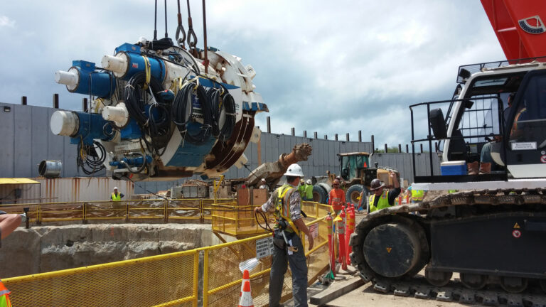 Lowering TBM into shaft