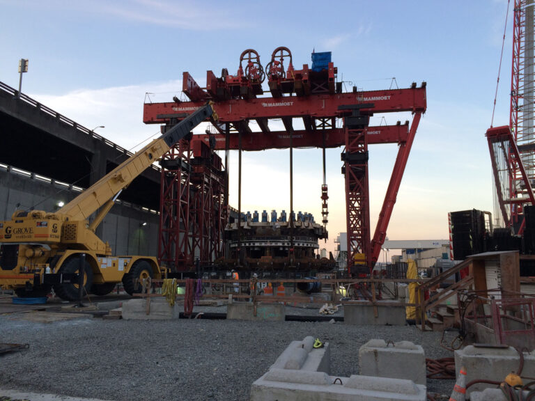 Crane set up above access shaft, SR 99