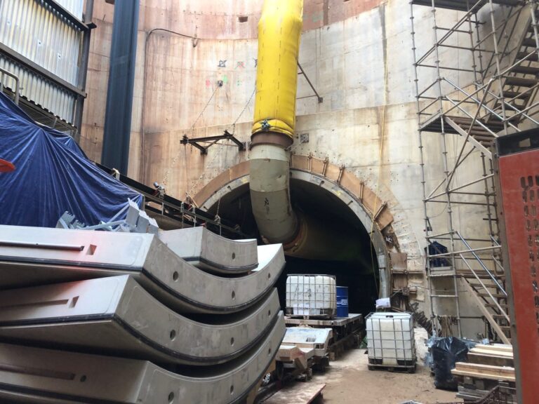 Precast tunnel liner segments in shaft-Northeast Boundary Tunnel