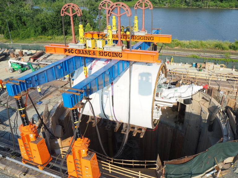 Soft Ground TBM being lowered into shaft