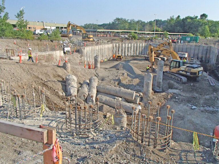 Excavation in the works, view of Secant Pile Supported Walls