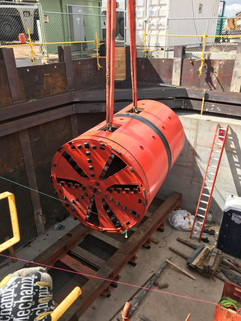 MTBM Lowering in to shaft for launch, Globeville Landing Outfall Tunnels