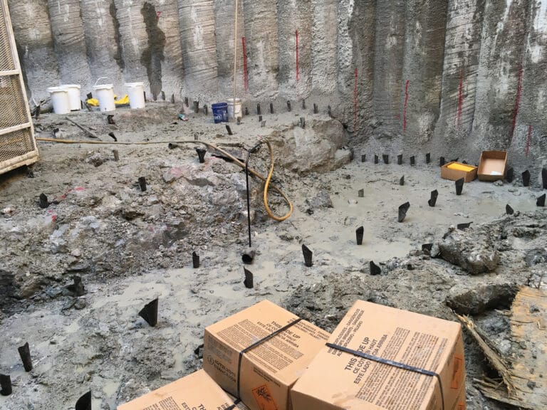 Maline Creek CSO Shaft showing holes drilled for blasting