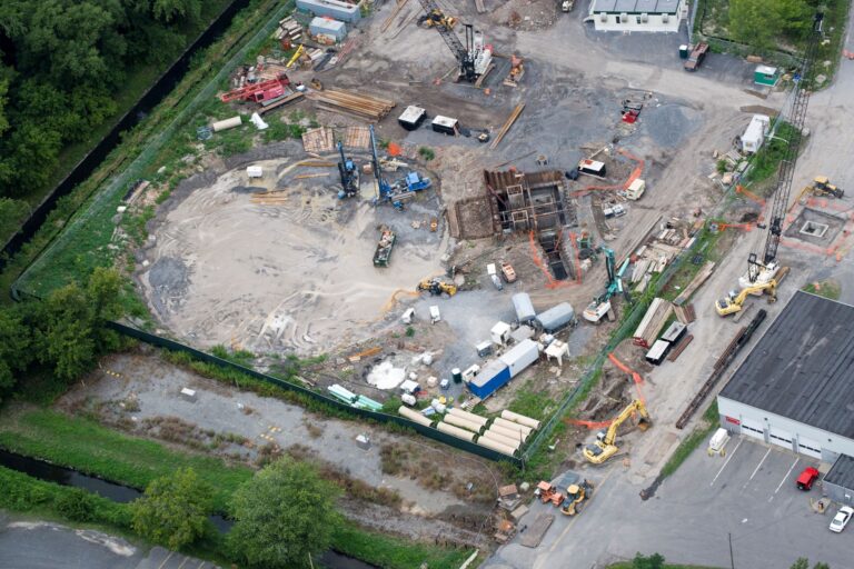 Permeation grouting, aerial view, Lower Harbor Brook CSO Storage