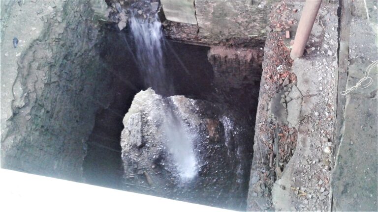 Looking down turbine shaft at Gorseline Building