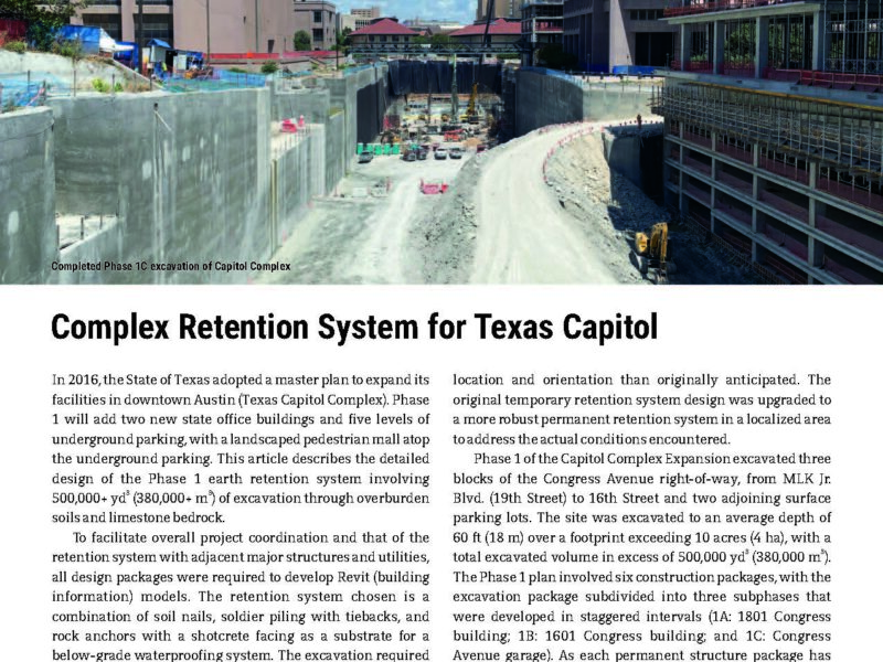 Texas Capitol Complex Featured in Deep Foundations Magazine